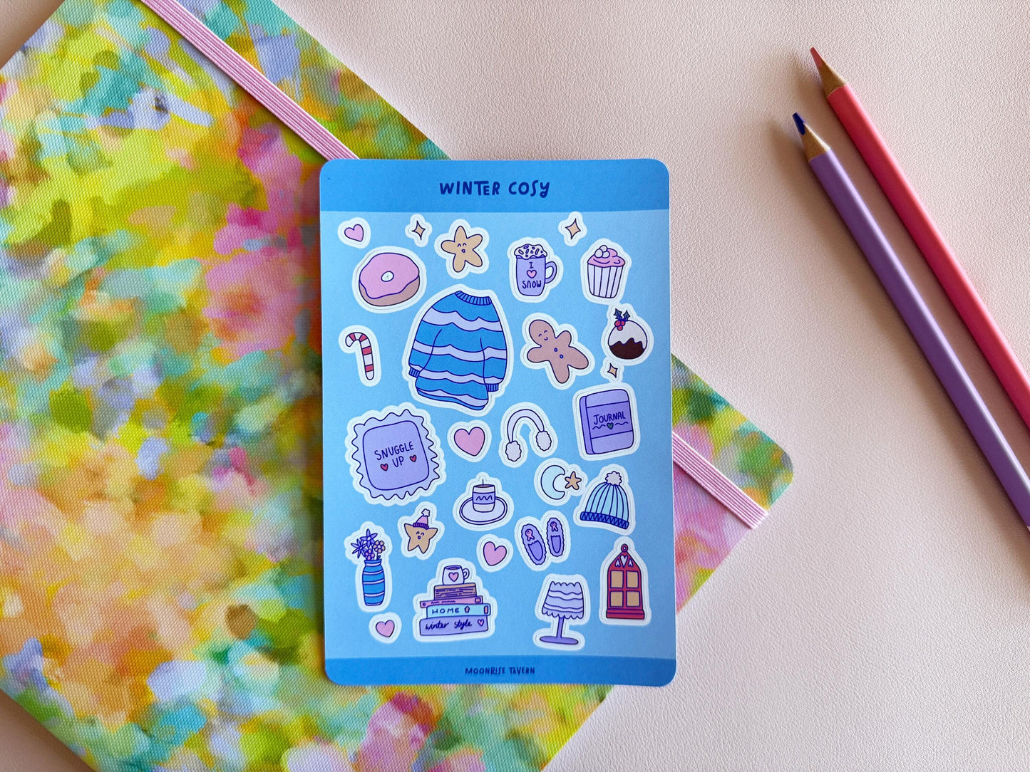 Winter themed sticker sheet - Cute journal stickers, matte stickers, aesthetic art stickers, kawaii aesthetic, cosy stickers