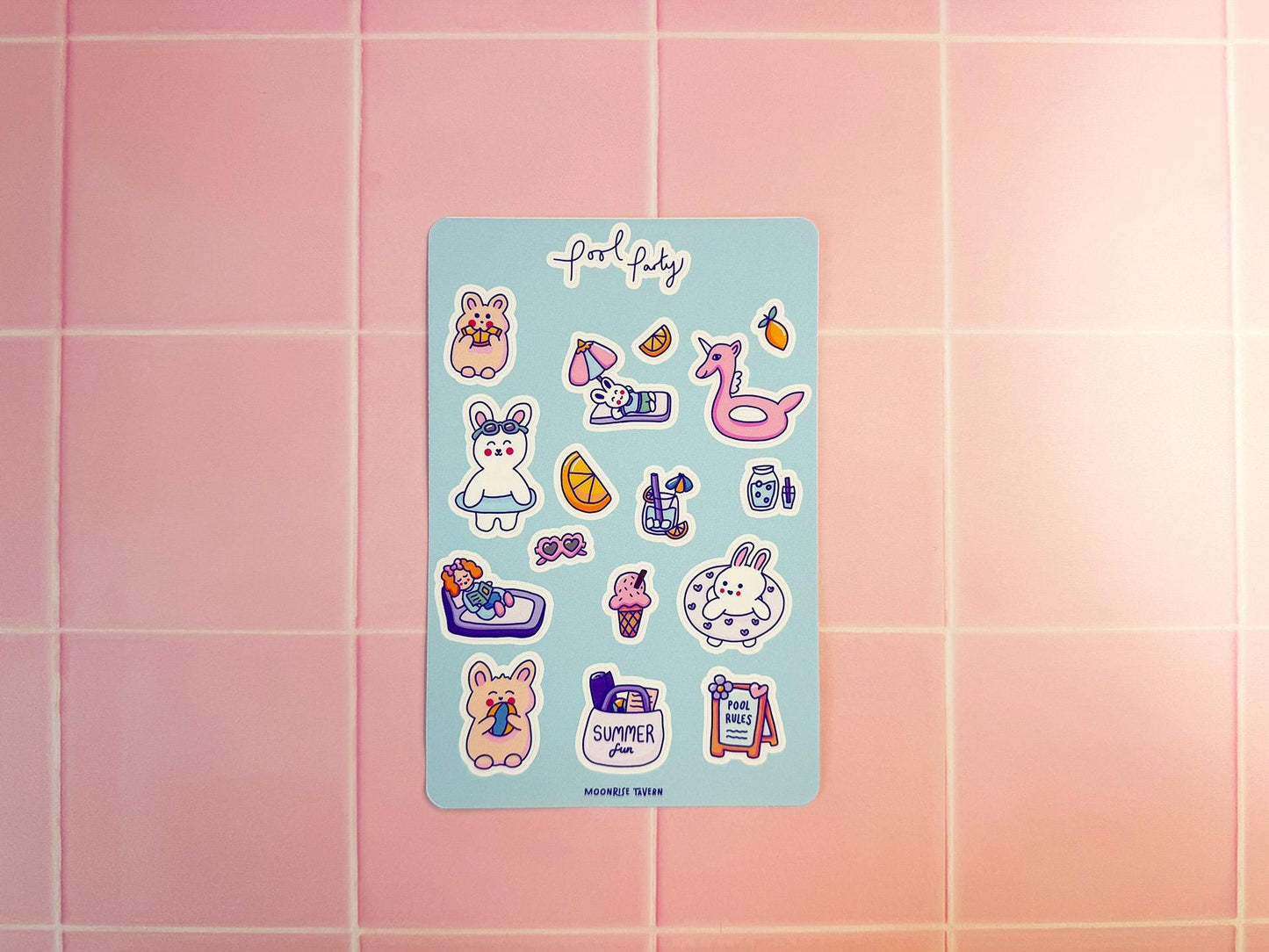 Pool party sticker sheet - Cute kawaii journal stickers, matte stickers, summer stickers, kawaii cuteness stickers
