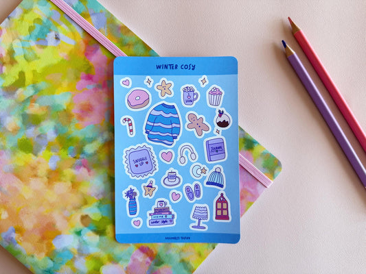 Winter themed sticker sheet - Cute journal stickers, matte stickers, aesthetic art stickers, kawaii aesthetic, cosy stickers