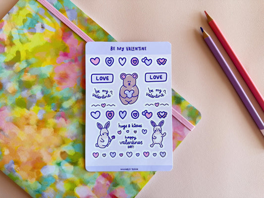Valentines sticker sheet - Cute journal stickers, matte stickers, aesthetic art stickers, kawaii aesthetic, be my valentine stickers