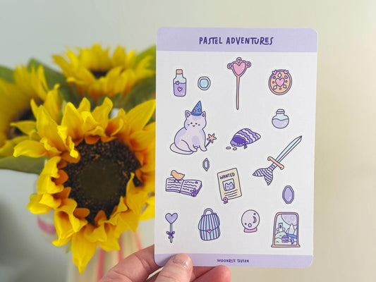 Pastel adventures sticker sheet - Cute journal stickers, matte stickers, fantasy RPG stickers, dndstickers, fantasy-sticker