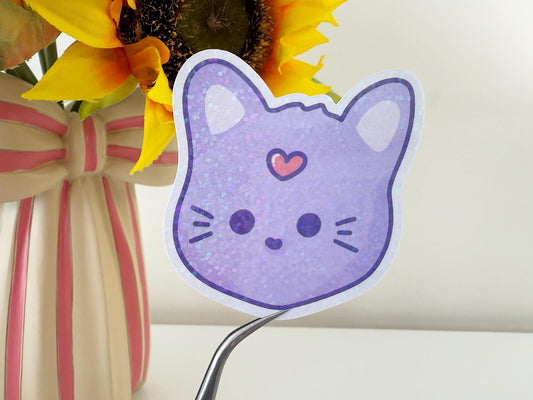 Cute magical cat sticker - die cut sticker, holographic sticker, die cut vinyl sticker, kawaii sticker, laptop sticker, cute cat sticker