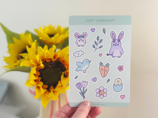 Sweet springtime sticker sheet  - Cute journal stickers, matte stickers, aesthetic art stickers, kawaii aesthetic, spring stickers