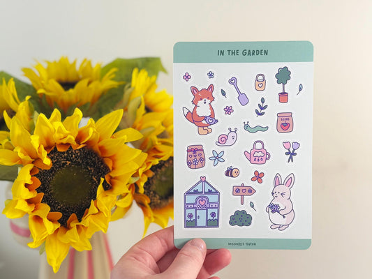 In the garden sticker sheet - Cute kawaii journal stickers, matte stickers, aesthetic art stickers, kawaii aesthetic, spring stickers