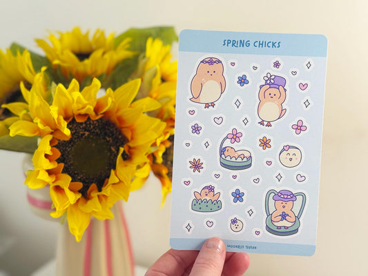 Spring chicks sticker sheet - Cute kawaii journal stickers, matte stickers, aesthetic art stickers, kawaii aesthetic, spring stickers