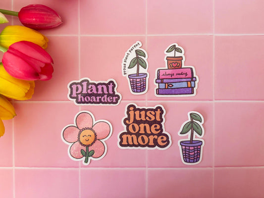 SET of 6 plant themed stickers
