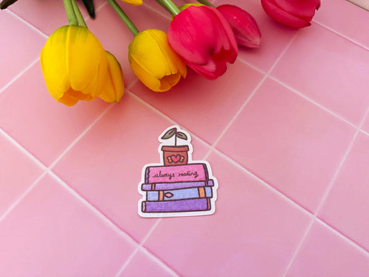 Bookish reading book pile sticker
