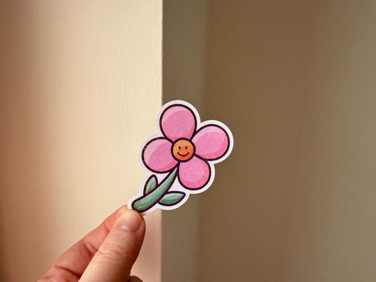 Happy pink flower sticker