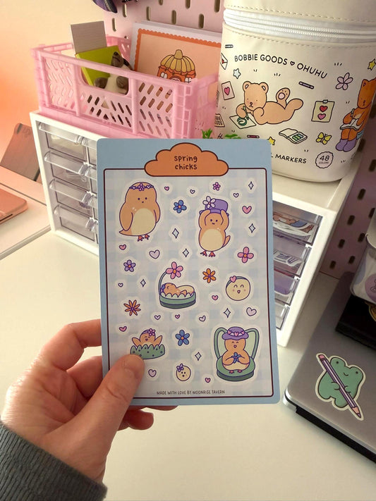 Spring chicks sticker sheet ~ matte journal stickers