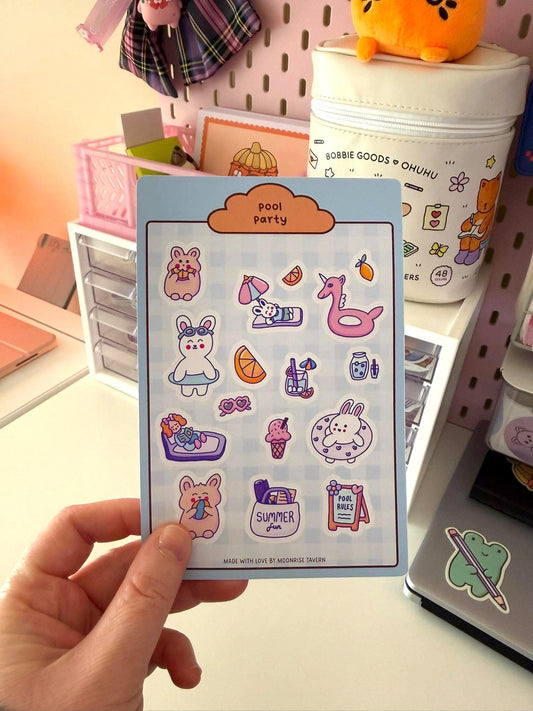 Pool party sticker sheet ~ matte journal stickers