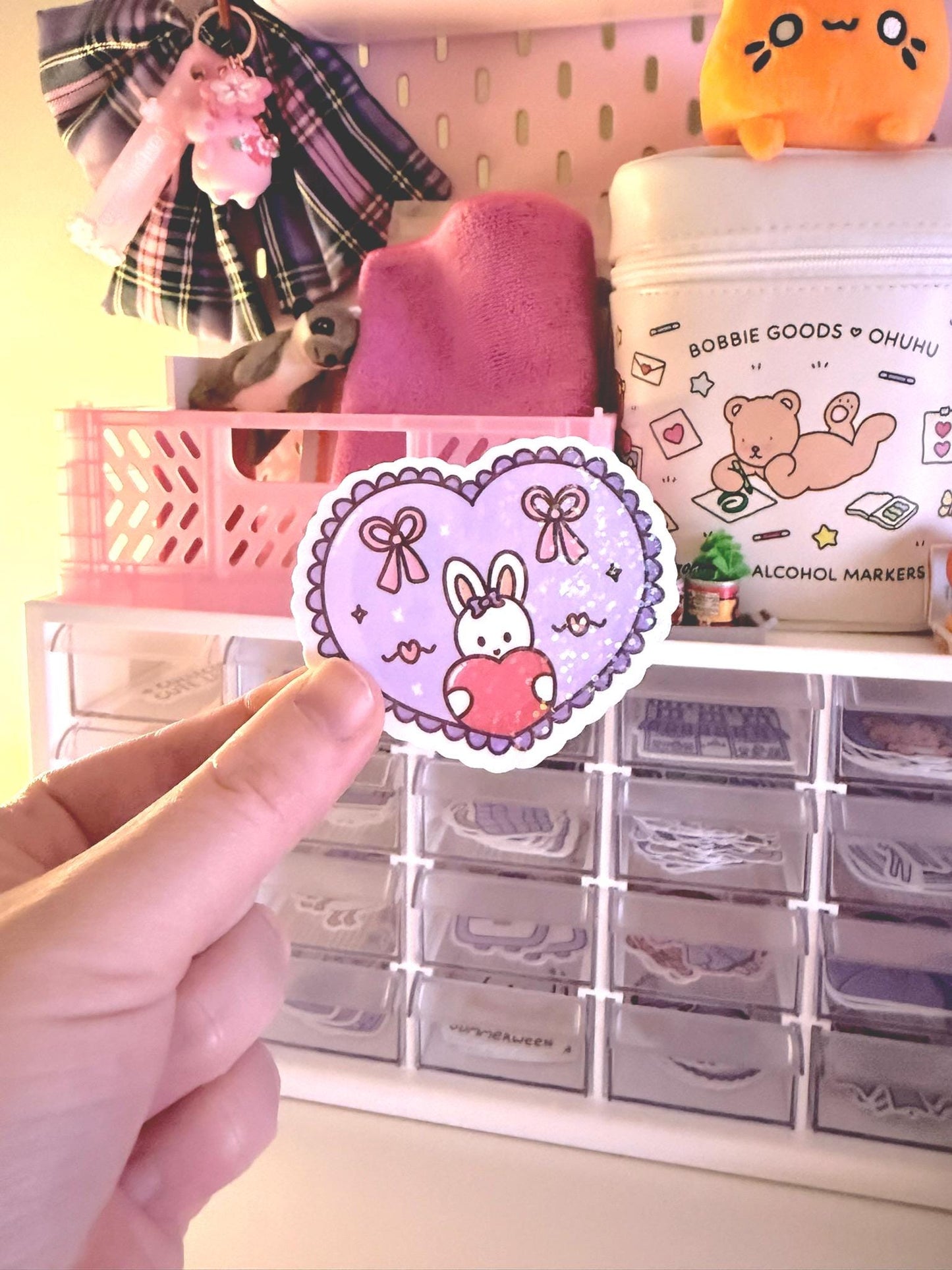 Valentine's bunny heart bow sticker