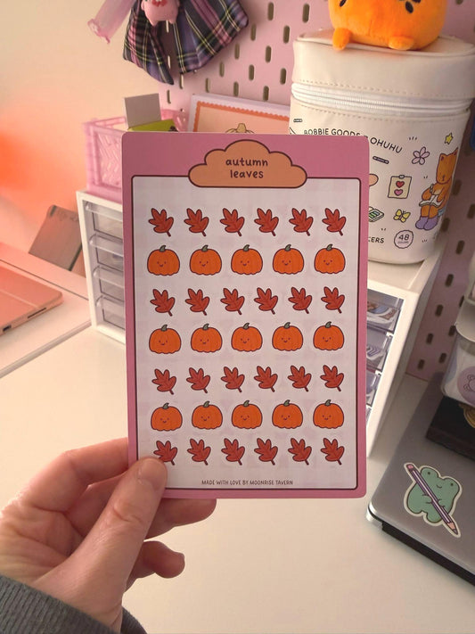 Pumpkin and leaves sticker sheet ~ cozy autumn themed journal stickers
